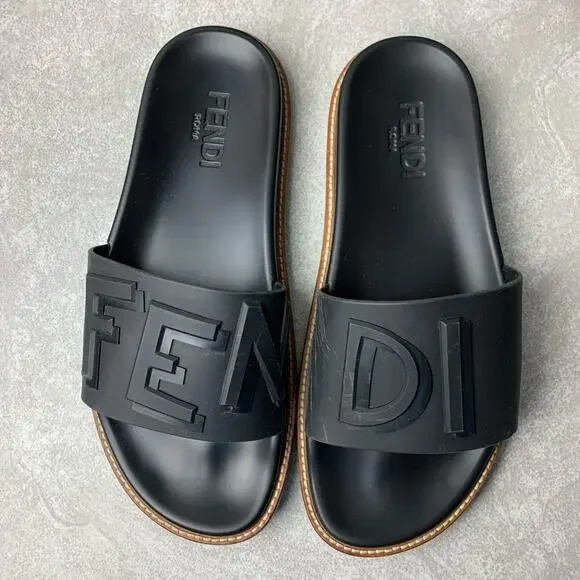 Fendi | Shoes | Fendi Black 3d Logo Vocabulary Rubber  display picture 3